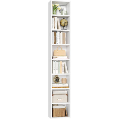 Tour média blanche à 8 niveaux, armoire de rangement CD / DVD mince avec tablettes réglables, bibliothèque étroite pour la maison et le bureau