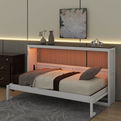 Twin Size Murphy Bed With LED Light,Can Be Folded Into A Cabinet