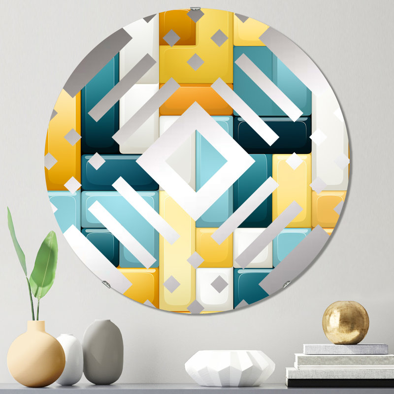 Harmonie de blocs géométriques jaunes et bleus - miroir décoratif diamant, 23,6 po x 23,6 po