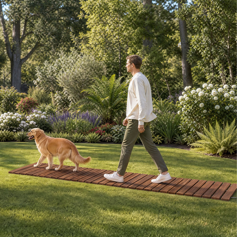 Allée de jardin en bois pour l'extérieur, Brun, H 0,60 po x l 96 po x P 17 po