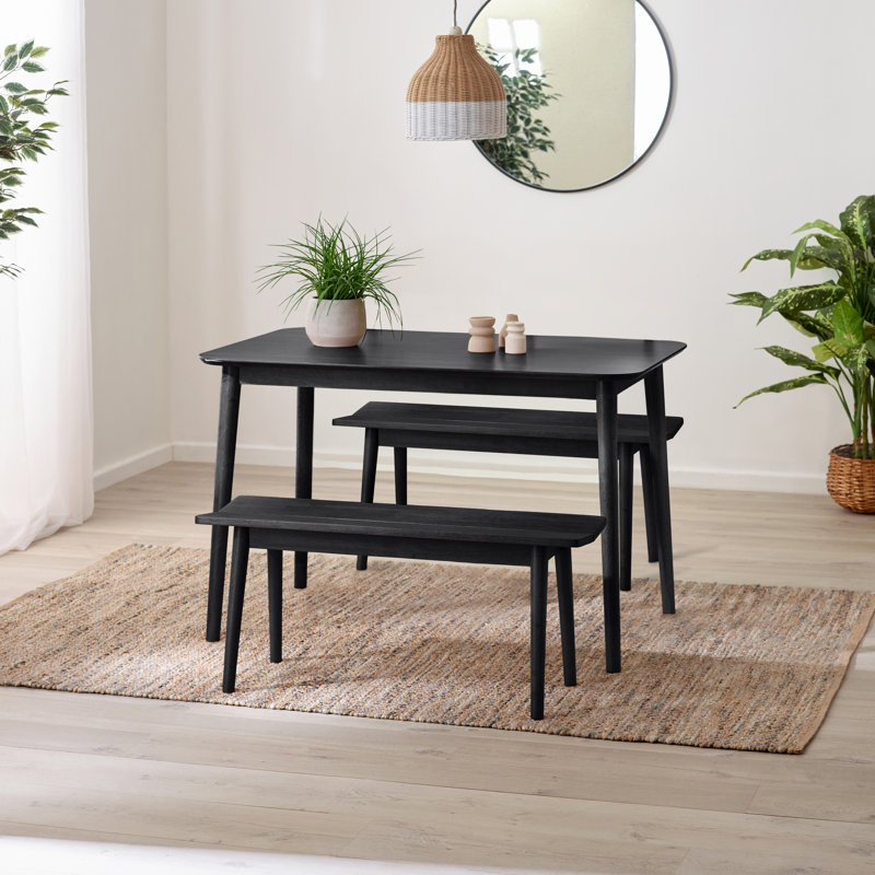 Bhawari Small Black Wooden Dining Table & 2 Benches
