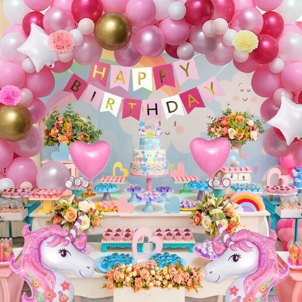 Pink Happy Birthday Decoration W/ Pink Balloons Pink Birthday Party  Decorations Balloon Pink Themed Birthday Party 