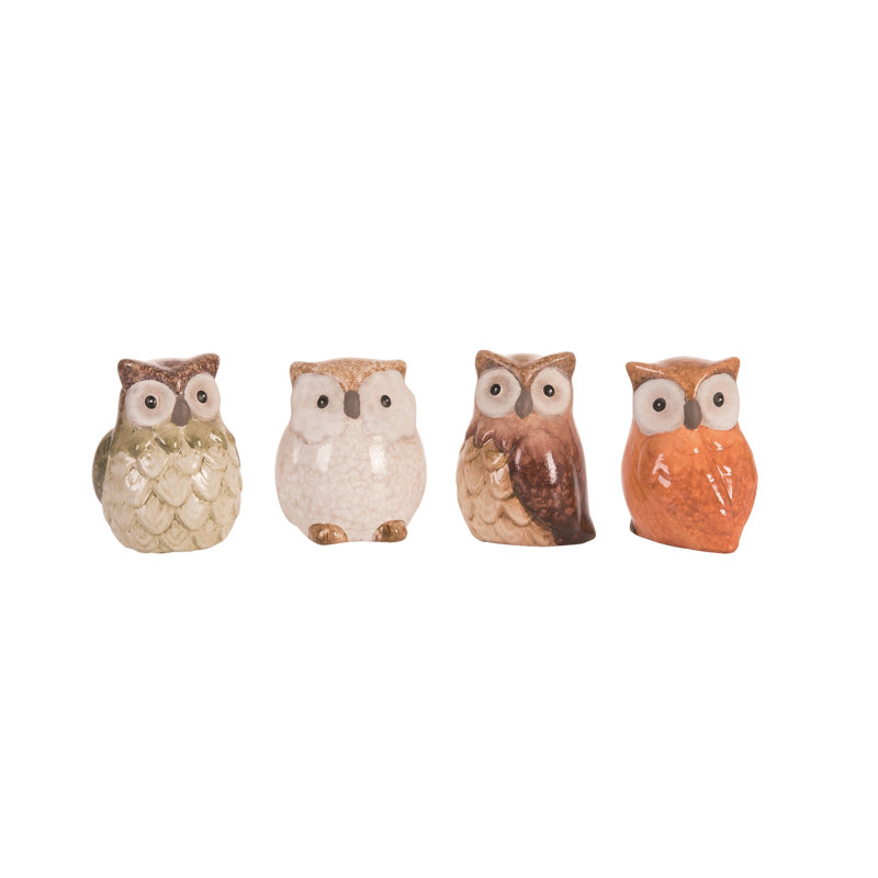  Small Terracotta Owl Figurine Set of 4 Fall/Harvest Home Decorations