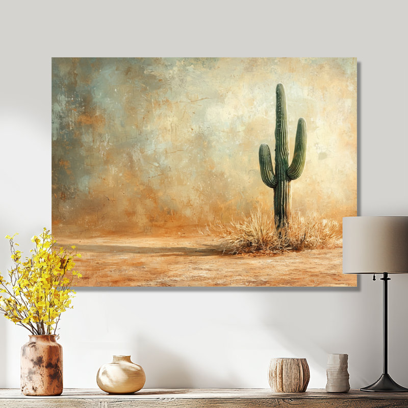 Minimalisme Cactus dans le vent du désert II - Cactus, H 34 po x l 44 po