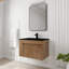 Meuble-lavabo de 30 pouces avec lavabo en céramique noire et tablette ouverte réglable pour les salles de bain modernes