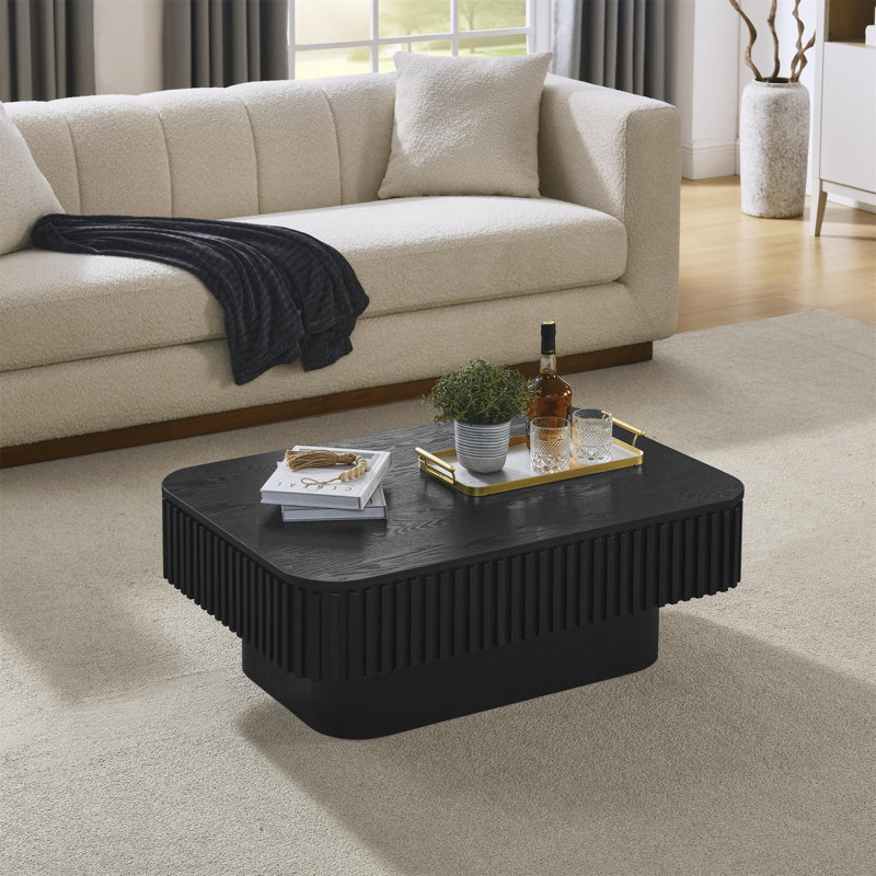 38.6" Lift-Top Black Coffee Table with Hidden Storage, Black