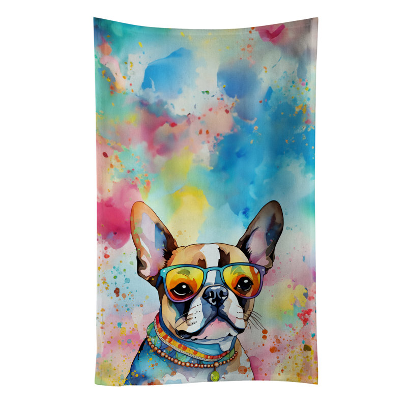 Boston Terrier Hippie Dawg Kitchen Towel