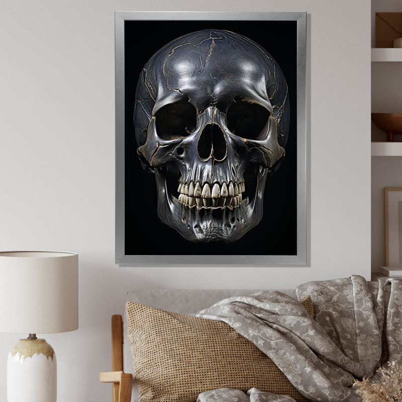 Tête de mort éternelle crâne I - décoration murale abstraite, Cadre photo argenté, H 32 po x l 24 po x P 1 po