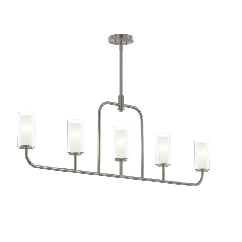 Mack Five-Light Linear Chandelier with Layered Glass Shades, Brushed Nickel
