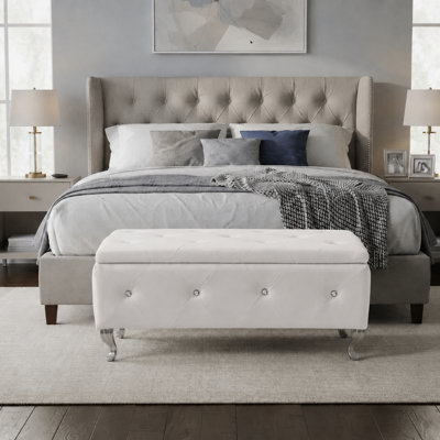 Elegant Chic Upholstered Storage Bench with Metal Legs