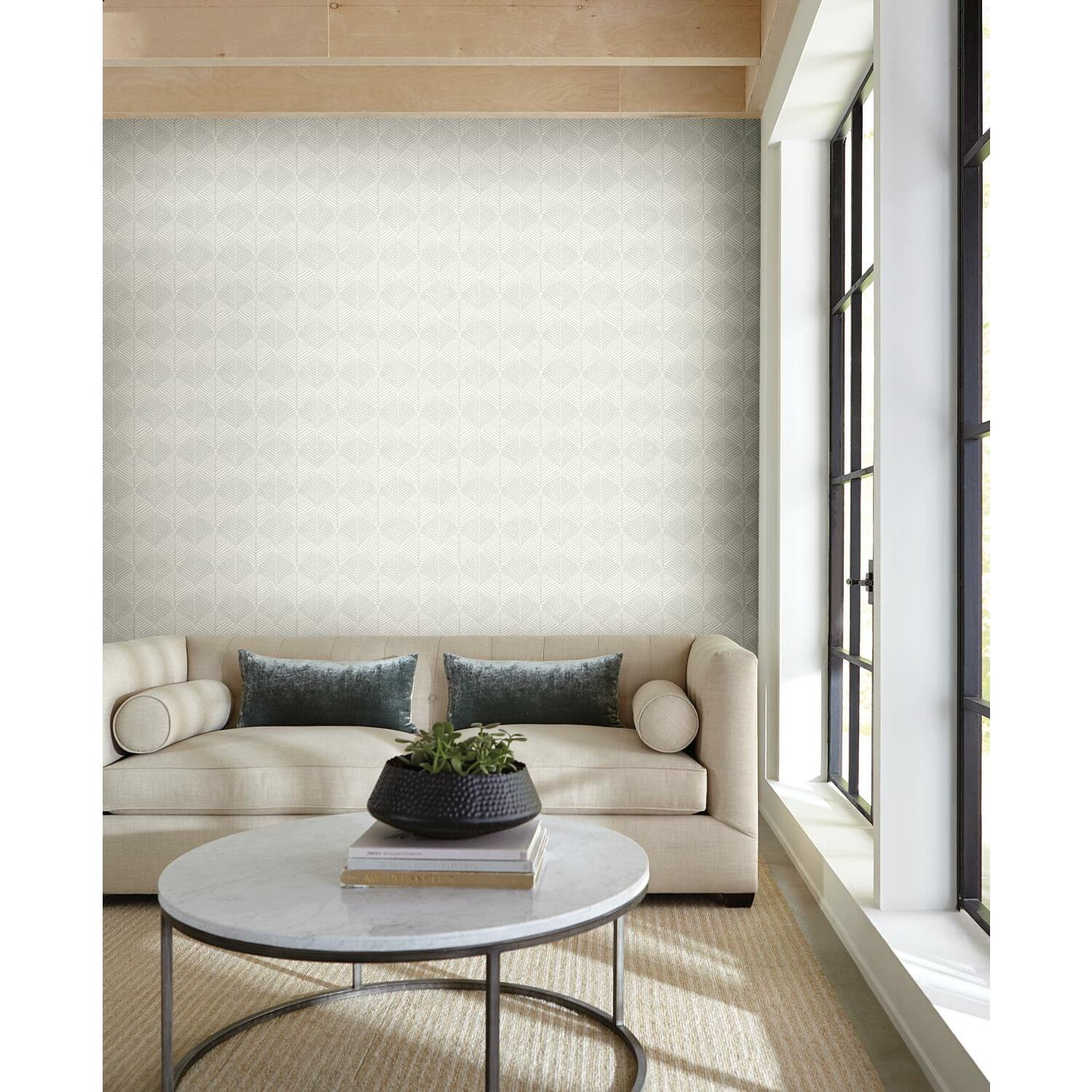 Biella Modern Floral Wallpaper, White/Gray