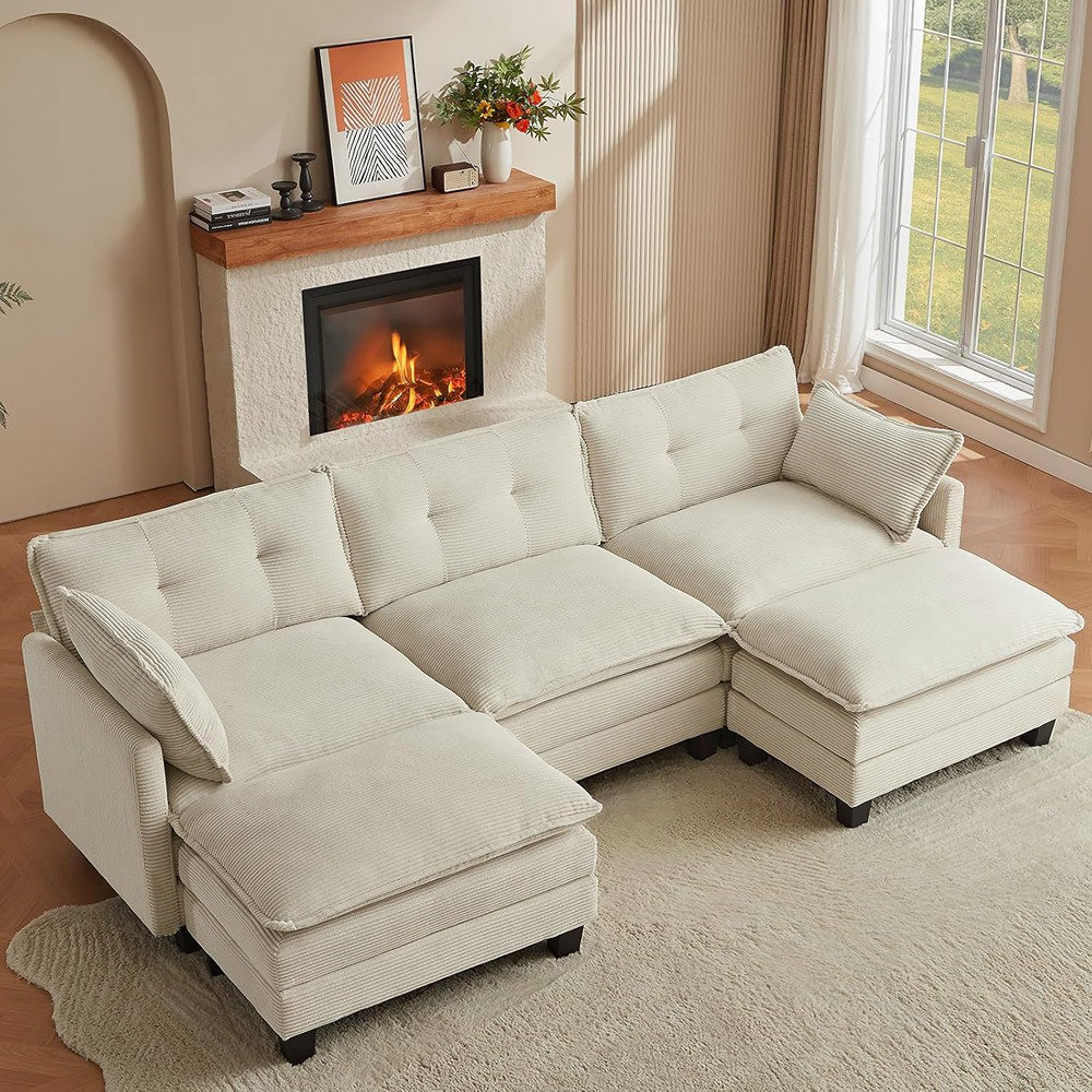 Latitude Run® Modular Sectional Sofa, 111.5" U-Shaped Corduroy Comfy ...