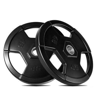 55lb Global Weight Plates for Barbell – 2-Inch Rubber Coated Tri-Grip, Cast Iron Core with Stainless Steel Ring, Low Noise, Floor Protection, Strength Training – Two-Pack (55lb x 2)