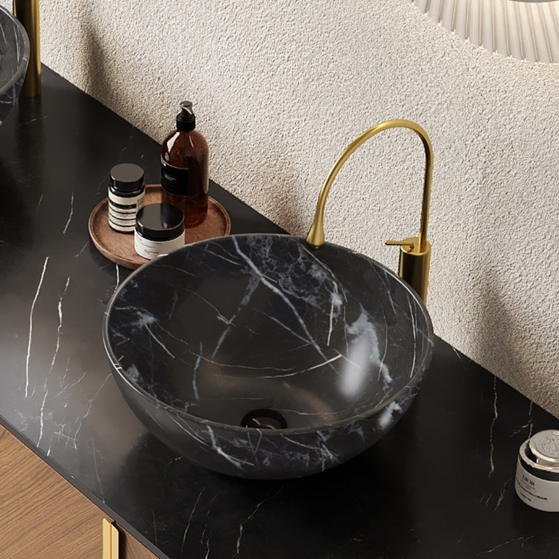 Durable Ceramic Stone-pattern Vessel Sink For Stylish Bathrooms