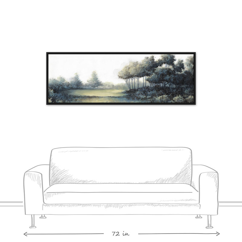 Paysage serein - peinture sur toile, Toile à cadre flottant noir, H 21,75 po x l 61,75 po x P 1,75 po