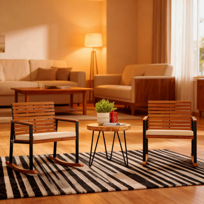 Ensemble de 2 chaises berçantes avec coussin d'accoudoirs