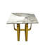 Table de bout rectangulaire en pierre frittée avec base stable et structure polyvalente en métal doré