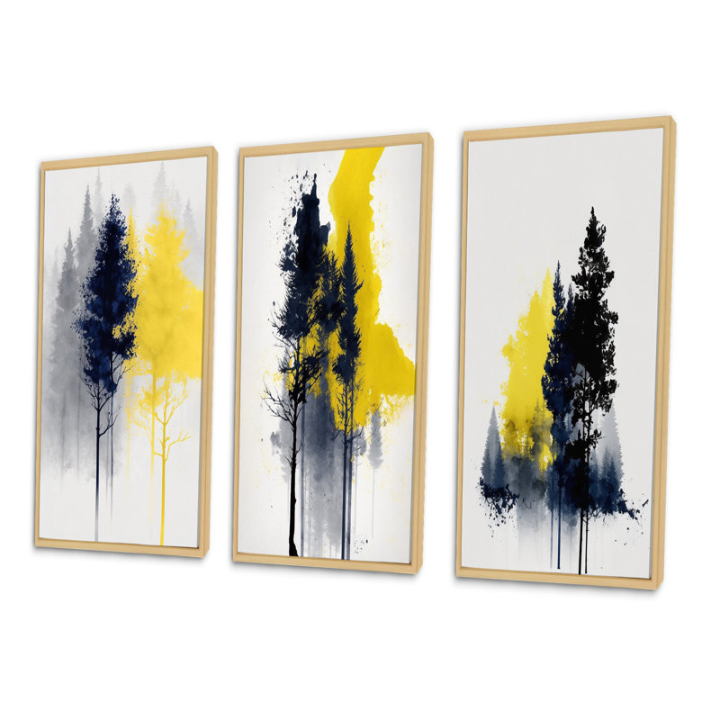 «Yellow Majestic Forest», 3 pièces sur toile, Cadre naturel flottant, H 20 po x l 36 po
