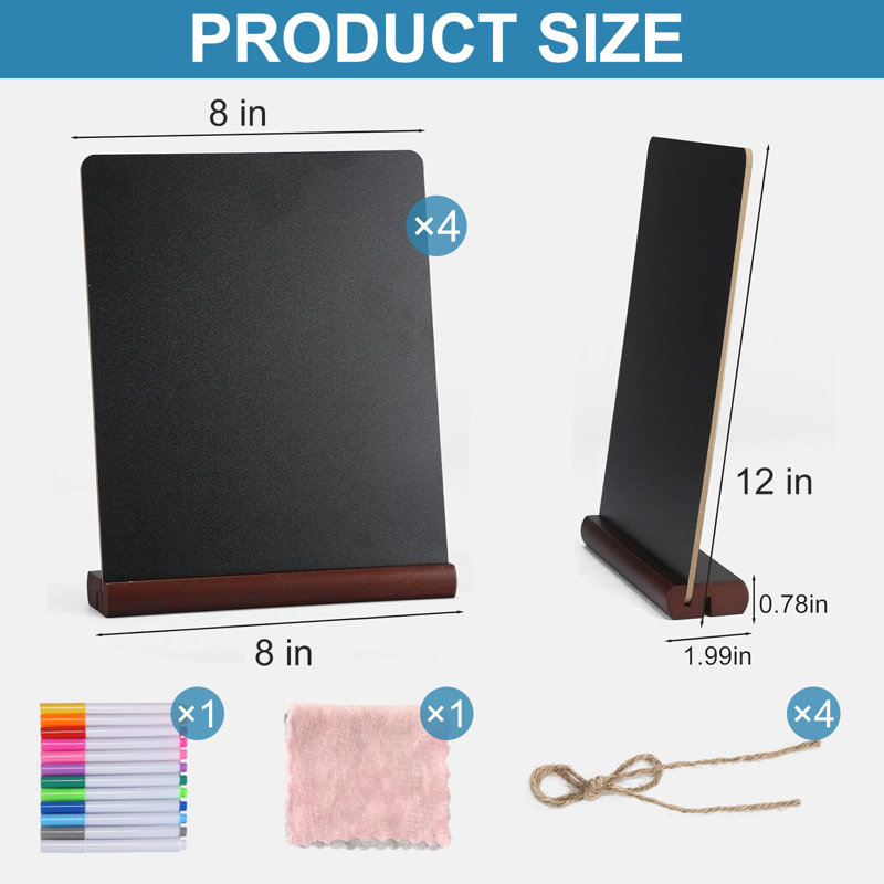 8 X 12 Inch Chalkboard Signs - Small Chalk Board With Wood Base, Erasable Message Board Double-Sided Writing Board Table Menu Board For Kitchen Wedding Bar And Restaurant Display (4 Packs)