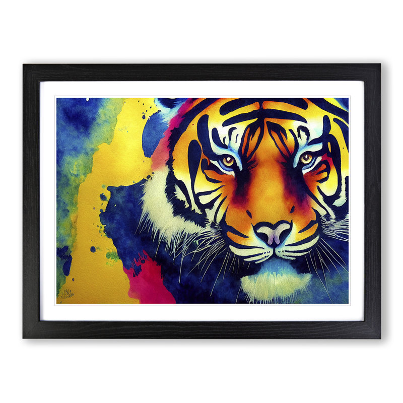 Colourful Tiger Art Abstract - Framed Print, Black Framed, 25cm H x 34cm W x 2cm D