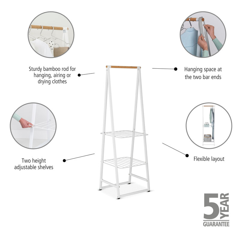 Small White Wood and Wire Garment Rack with Adjustable Shelves