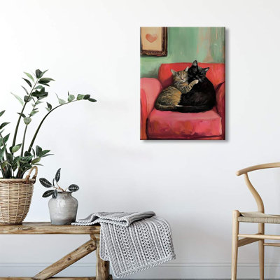 Black Cat Hug Canvas Wall Art Couple Cats Wall Decor Pictures Funny Animal Poster Prints Love Vintage Oil Painting Artwork For Bedroom Living Room Couple Home Decoration,16X24in