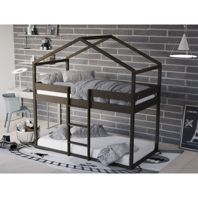 Lach Kids Twin Over Twin Bunk Bed, Taupe