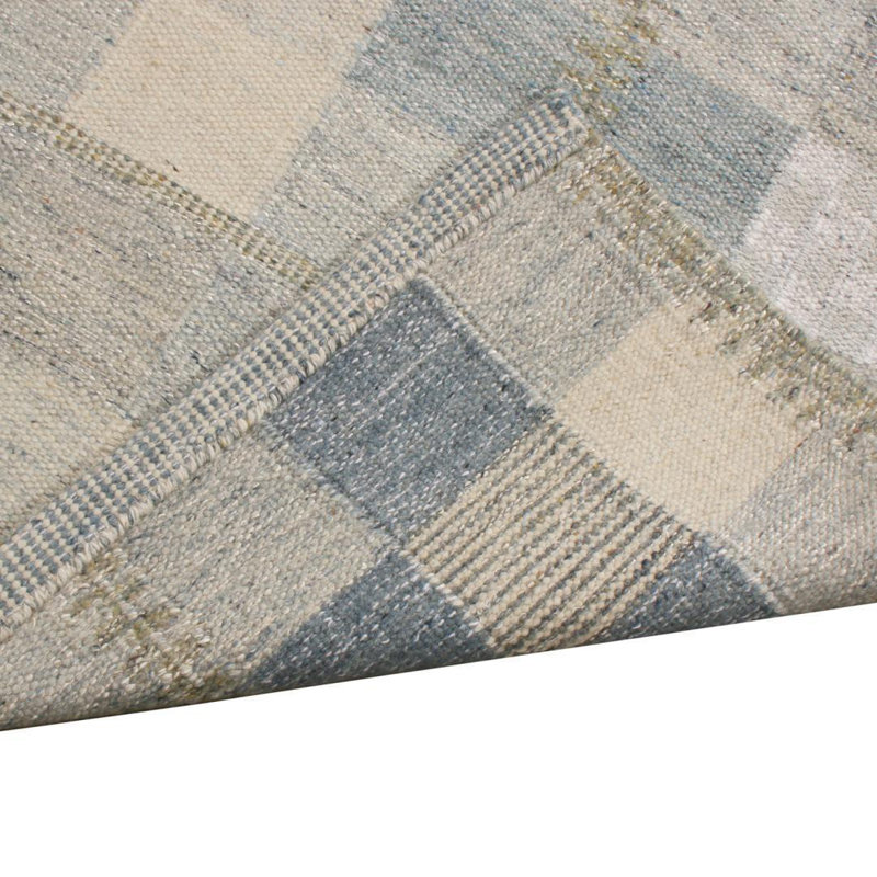 Rug & Kilim’S Scandinavian-Inspired Geometric Gray And Blue Natural Wool Rug, Rectangle 12' x 16'
