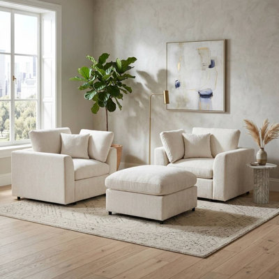2 Chenille Sofa with Ottoman (Beige)