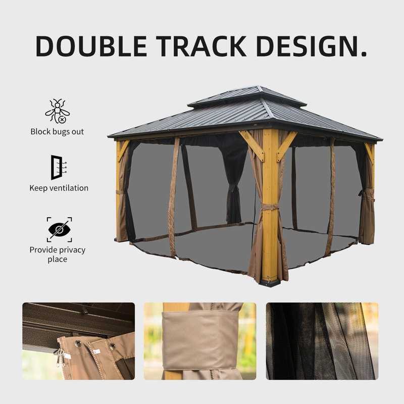 Pavillon de jardin en bois massif avec cadre en métal, 15,85 pi x 11,91 pi