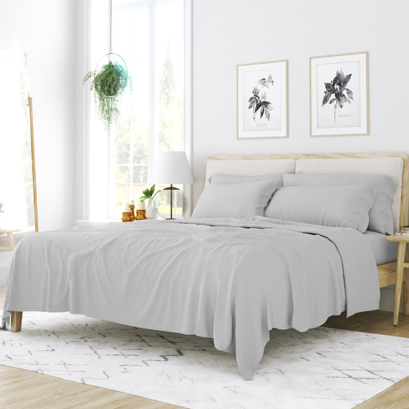 Ensemble de draps 4 pièces Ultra Soft, Ensemble de draps pour lit simple avec un drap-hou, Gris clair