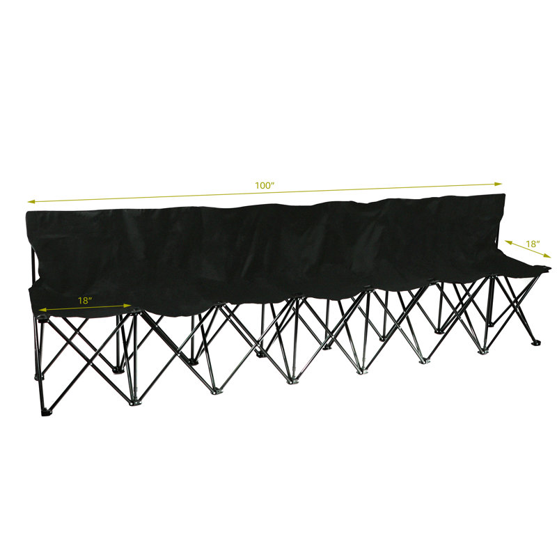 Black Portable 7-Seater Steel Frame Folding Bench with Back