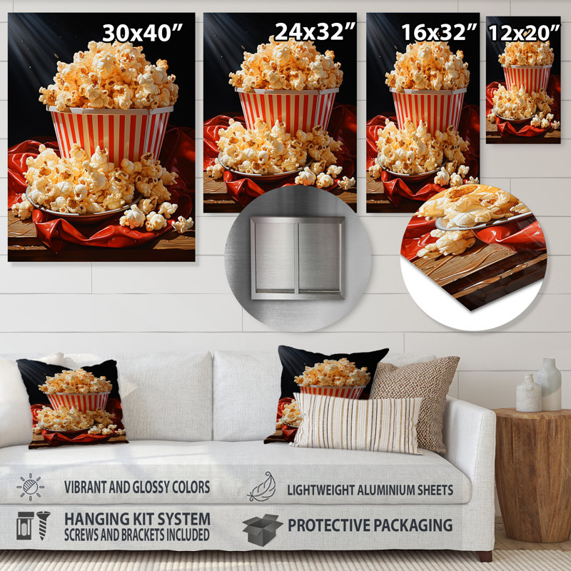 Carnival Kernels Bright Pop Corn Fiesta II - Art mural en métal Popcorn, H 32 po x l 16 po x P 1 po