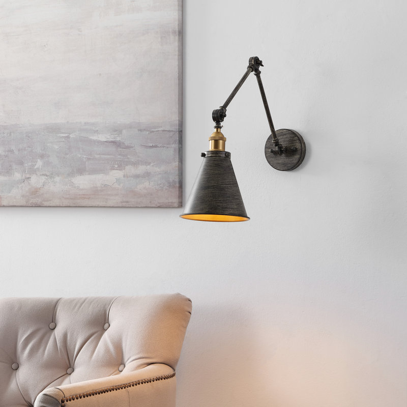 Applique murale à bras 1 lumière Kimberly, Gris foncé rustique, Gris foncé rustique / or laiton