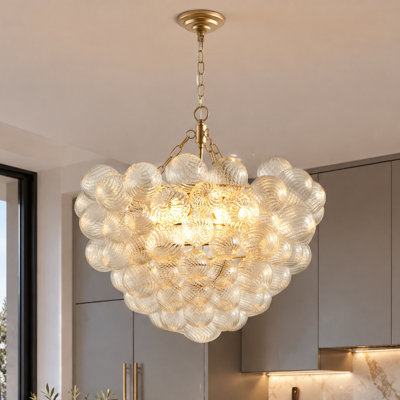 Lustre nordique doré à 6 lumières en verre bullé de 61 cm (24 po), suspension globe tourbillonnante