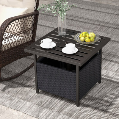 22 in. W Square  Black Outdoor All-Weather Patio Rattan Wicker Side Table with Steel Tabletop