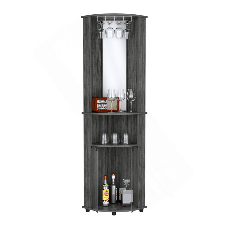 Armoire de bar de coin Chicago, support, porte en verre, Brun