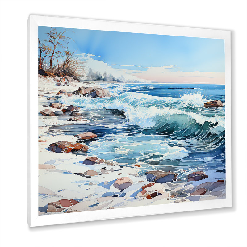 Océan, paysage d'hiver sur toile, H 36 po x l 36 po x P 1,5 po, Cadre simple blanc