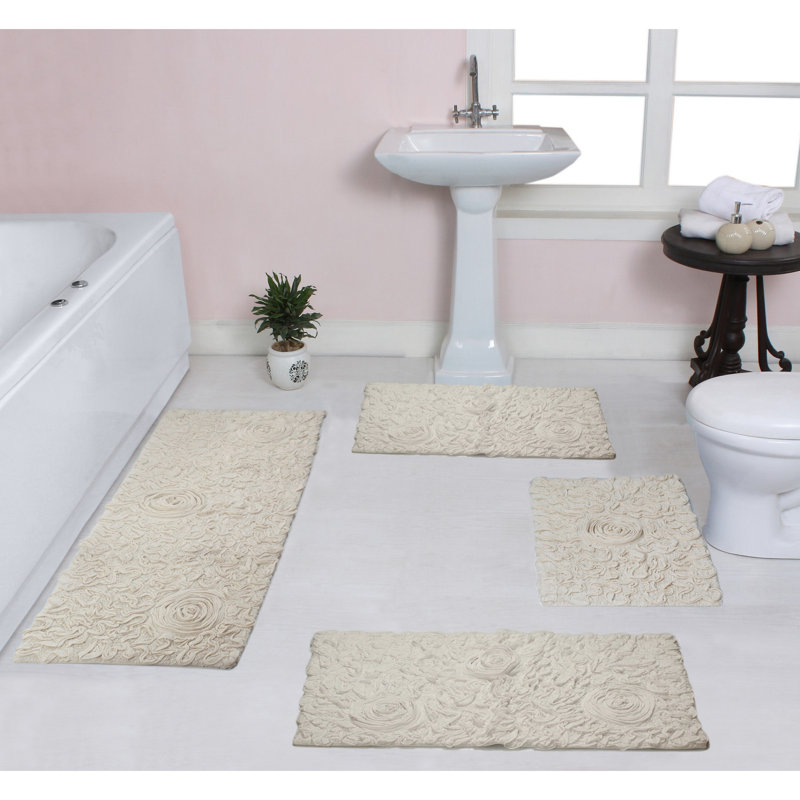 Tapis de bain 100% coton très doux et absorbant Orobosa Collection (ensemble de 4), Ivoire