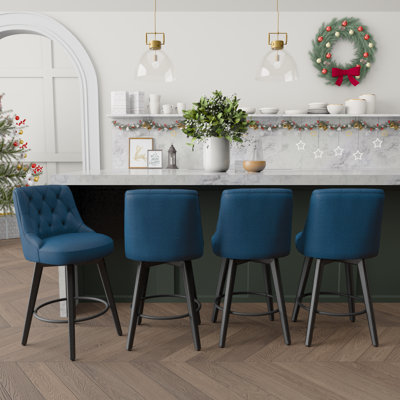 Malakeh Swivel Upholstered Counter Stool with Solid Wood Frame