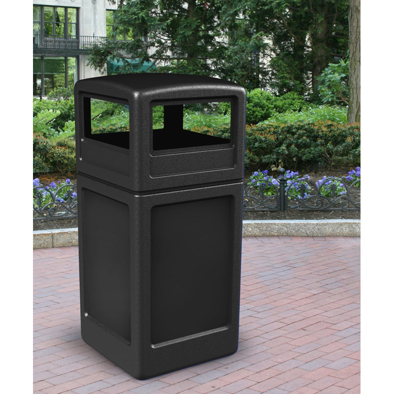 Black 42-Gallon Square Plastic Trash Can with Dome Lid