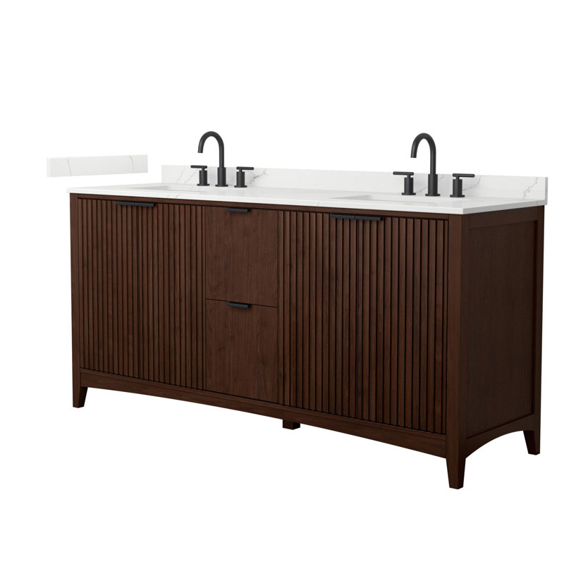 Palmilla 72" Freestanding Double Bathroom Vanity with Quartz Top, Brown, Matte Black