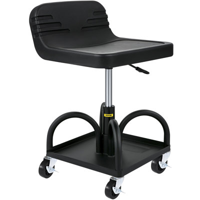 Tabouret roulant de garage, capacité de 300 lb, hauteur réglable de 15,7 po à 20,5 po, siège de mécanicien avec roues pivotantes à 360 degrés et plateau à outils, pour atelier, atelier de réparation automobile, noir