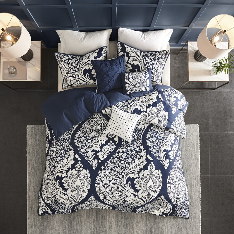 Ensemble de housse de couette pour lit double / grand en satin de coton 100% Vienna Vienna, Indigo