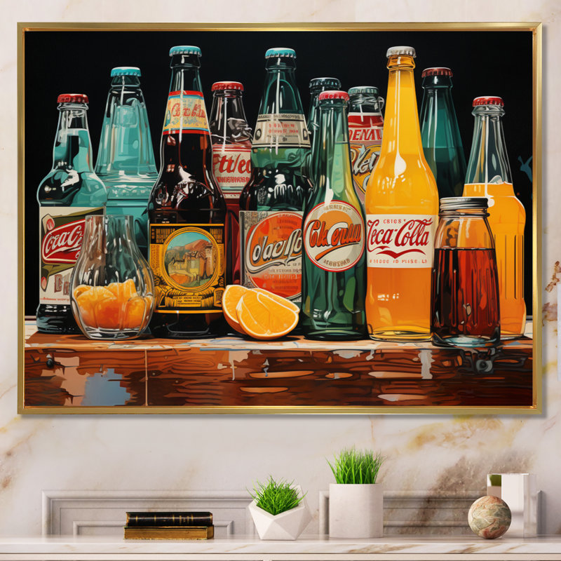 Pop 1950's Cocktail Emotion II sur toile, Cadre flottant doré, H 24 po x l 32 po x P 1 po