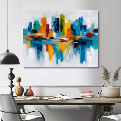 Urban City Liquid Ink Landscape - New York City Canvas Art, Yellow Cityscape Wall Art