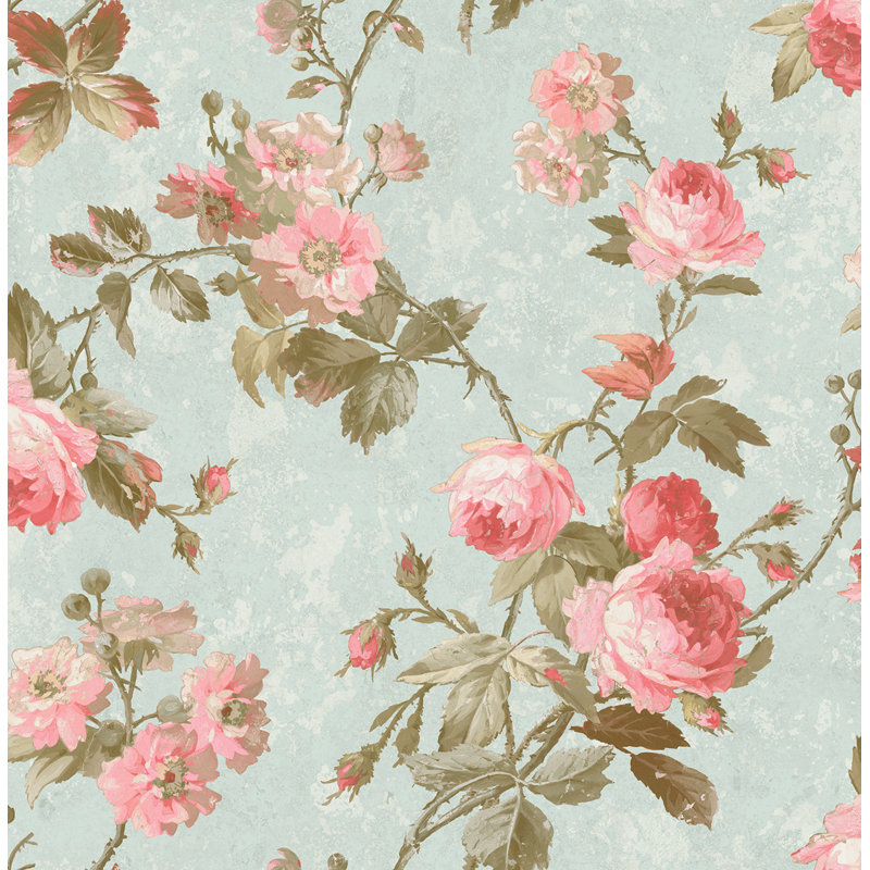  Papier peint à motif floral Renata, Bleu fumé