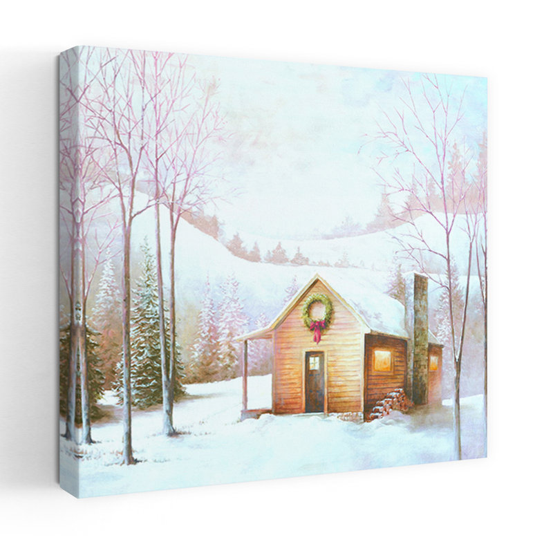 Cabane de Noël, paysage abstrait, art hivernal, H 18 po x l 18 po