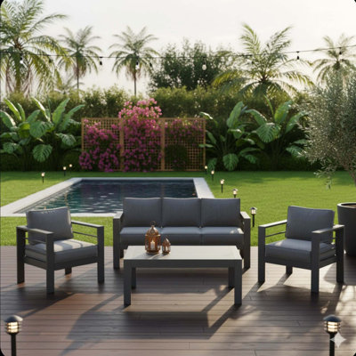 Modern All-Weather Metal Patio Furniture Set with 5-Inch Cushions