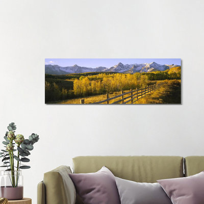 Trees In A Field Near A Wooden FenceDallas Divide, San Juan Mountains, Colorado, USA by Panoramic Images - Panoramic Gallery-Wrapped Canvas Giclée on Canvas